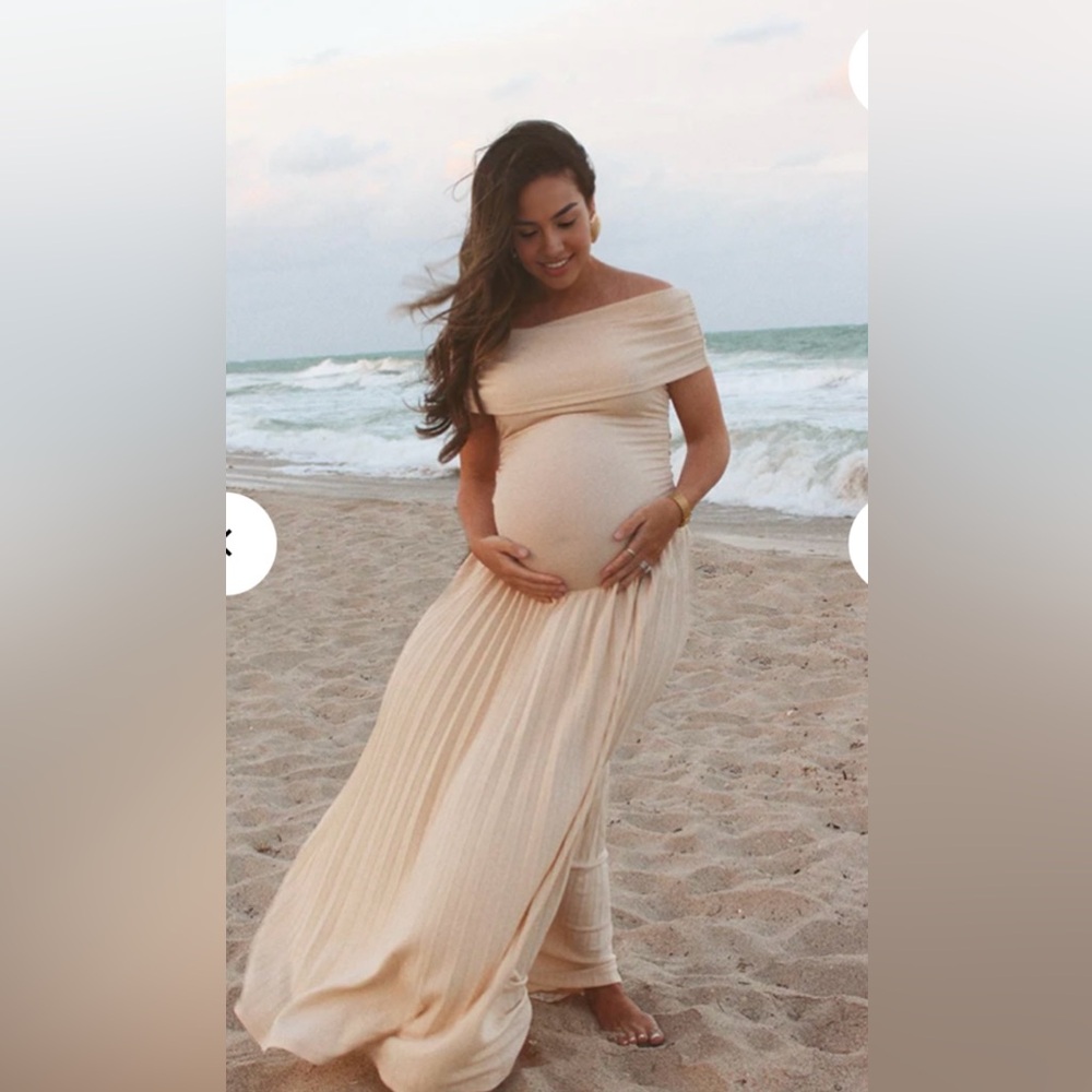 Off-Shoulder Maxi Maternity Dress in Cream